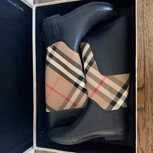 Burberry Black and Tan Plaid Rain Boots